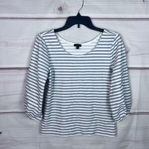 Talbots Top Womens M Blue‎ Striped Blouse 3/4 Sleeve Textured Knit Scoop Neck